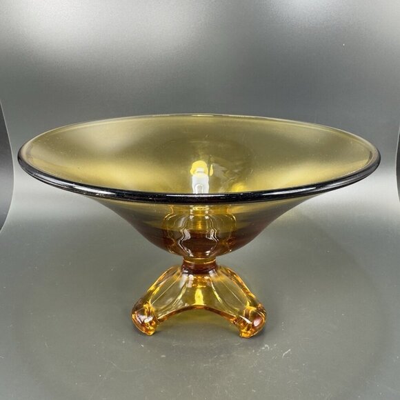 Viking Epic Arching Foot West Virginia Glass Amber Tall Glass Dish Bowl Vintage - Picture 13 of 13